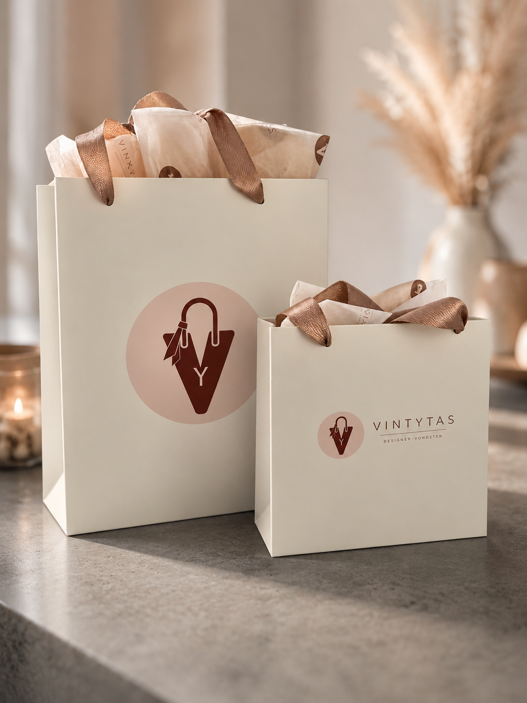 Vintytas cadeautasjes met roze lint